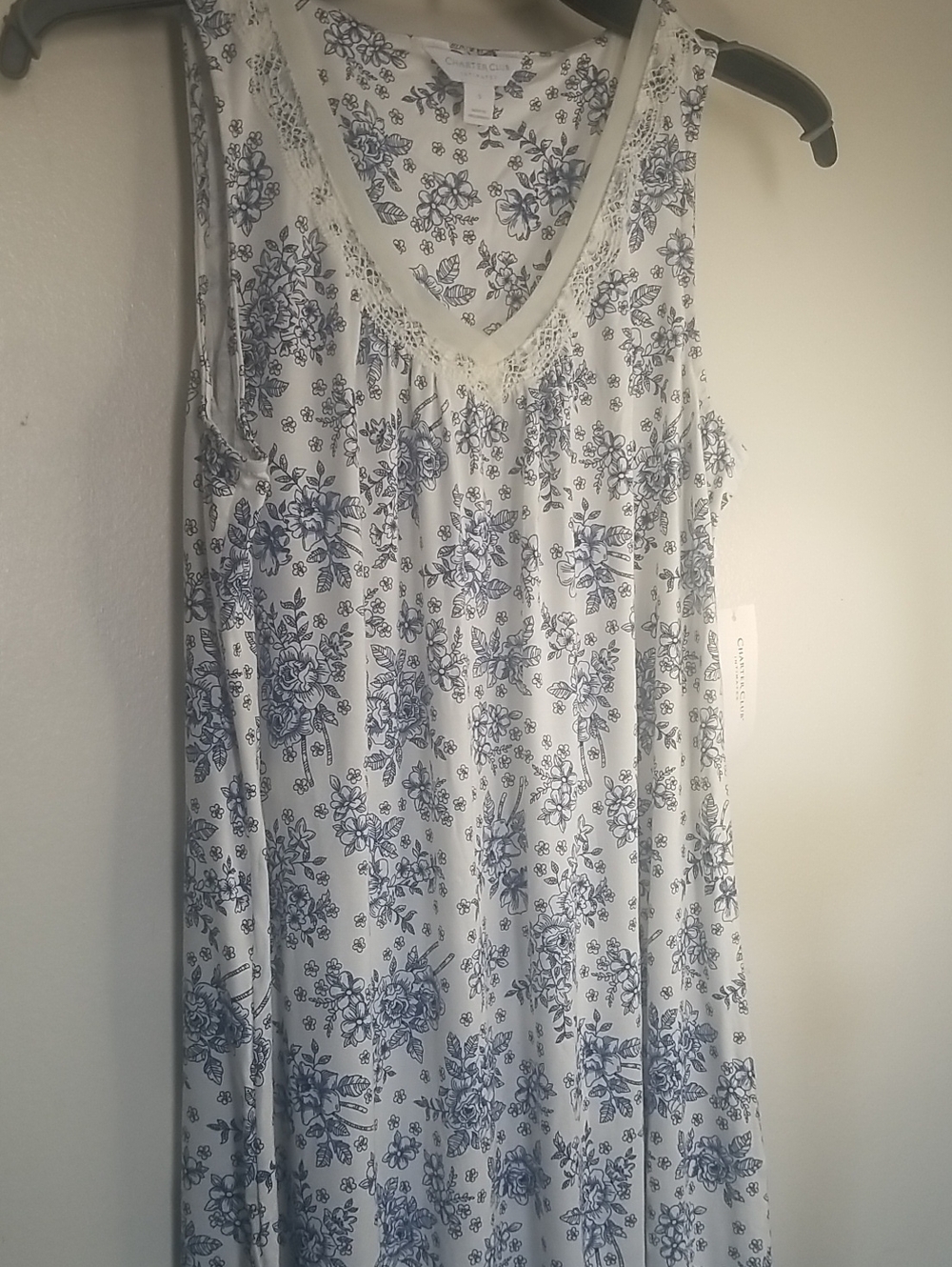 Charter Club White Chemise with Blue Floral Print